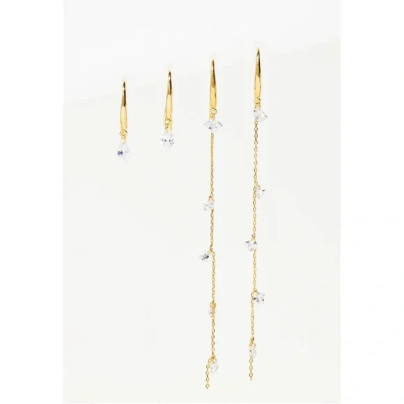 ANTHROPOLOGIE Crystal Pave Set Of Two Drop Earrings - Picture 3 of 3